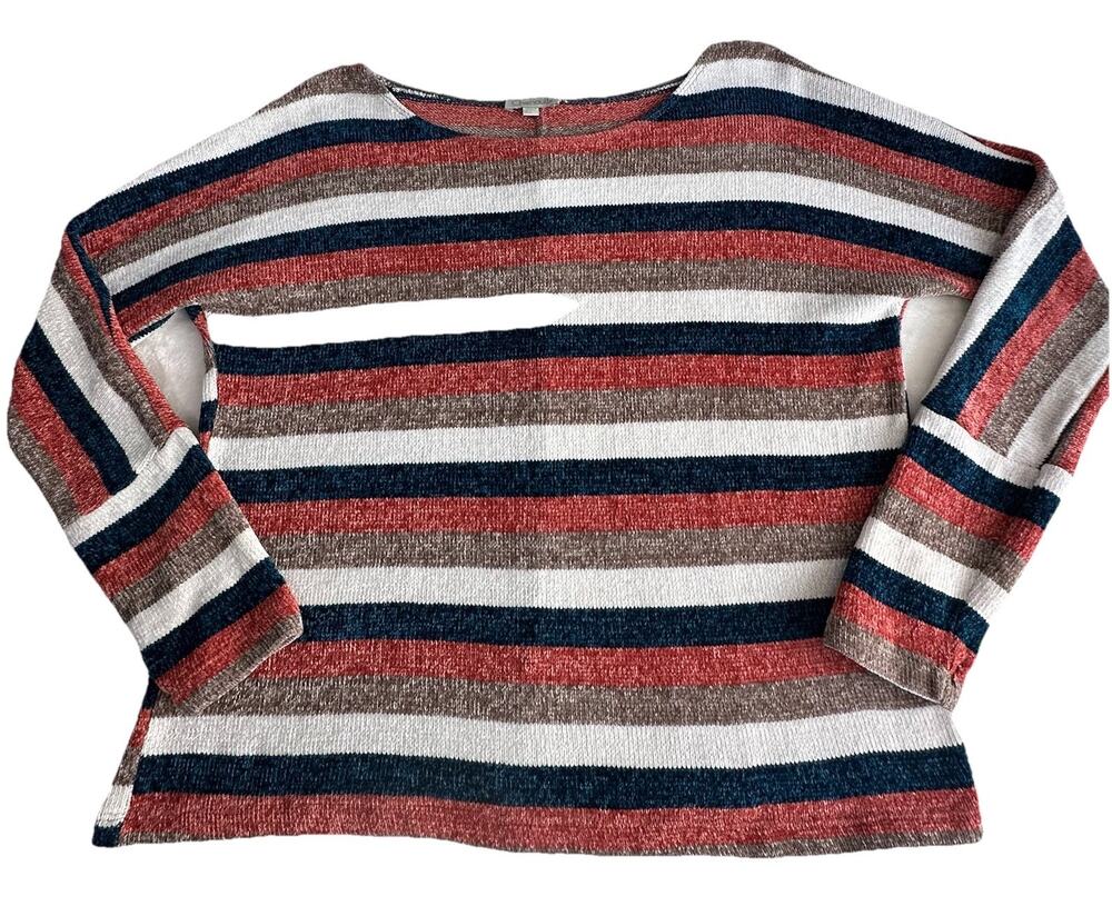 Chenault Women’s MultiColor Chenille Super Soft Stripe Colorblock Sweater Large